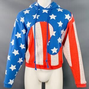 ERL Size XS Red White Blue Flag Cotton Cracked Effect Hooded Sweatshirt